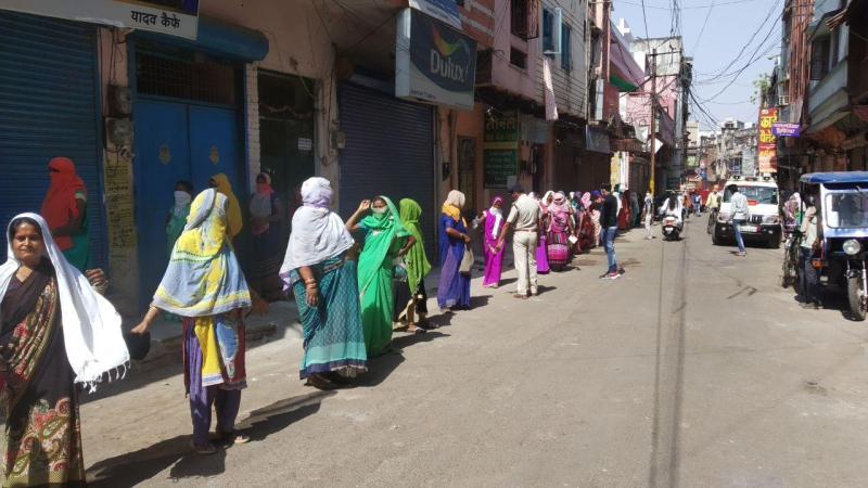 Crowd looking outside the banks