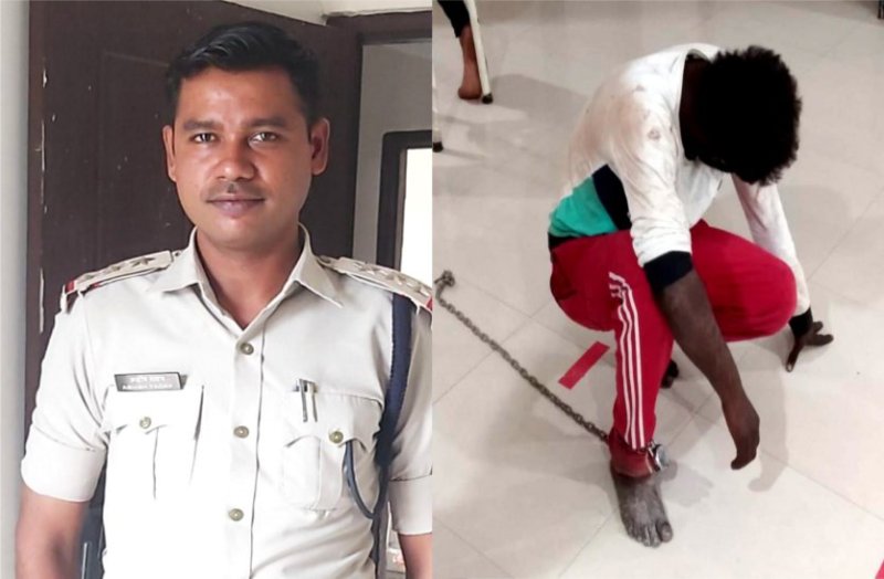 जंजीर से बंधे विक्षप्त युवक की हालत देख पसीजा गया थानेदार का दिल, पहले खिलाया खाना फिर पहुंचाया अस्पताल