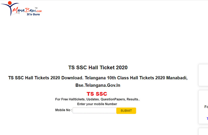 TS SSC 2020 exam admit card