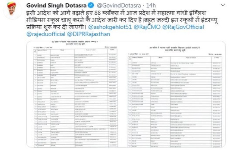 खुशखबरी: राजस्थान के 88 ब्लॉकाें में खुलेंगे राजकीय अंग्रेजी माध्यम स्कूल