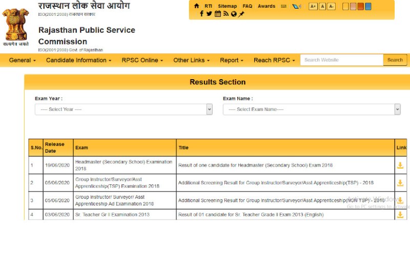 RPSC School Lecturer Result 2020