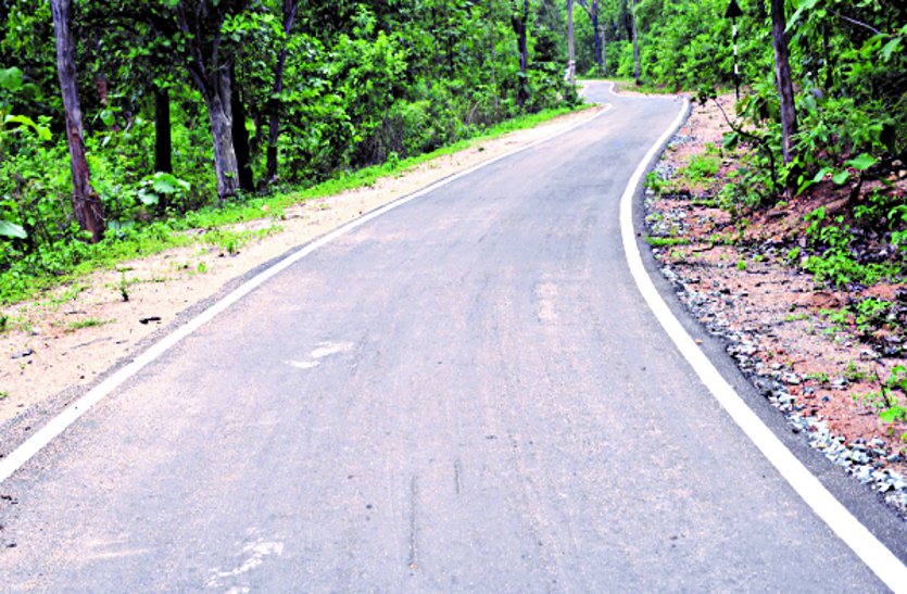A paved road from Bachherabhata to Khursipar Khurd, a village suffering Naxal violence via Kholarghat ...