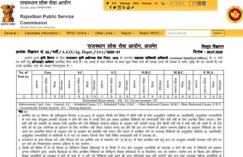 RPSC ASO Recruitment 2020