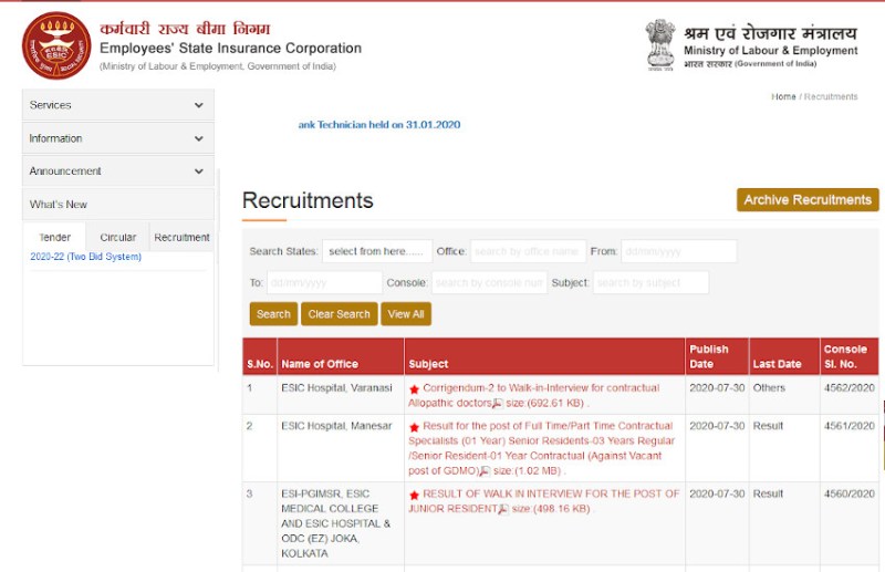 ESIC Merit List 2020