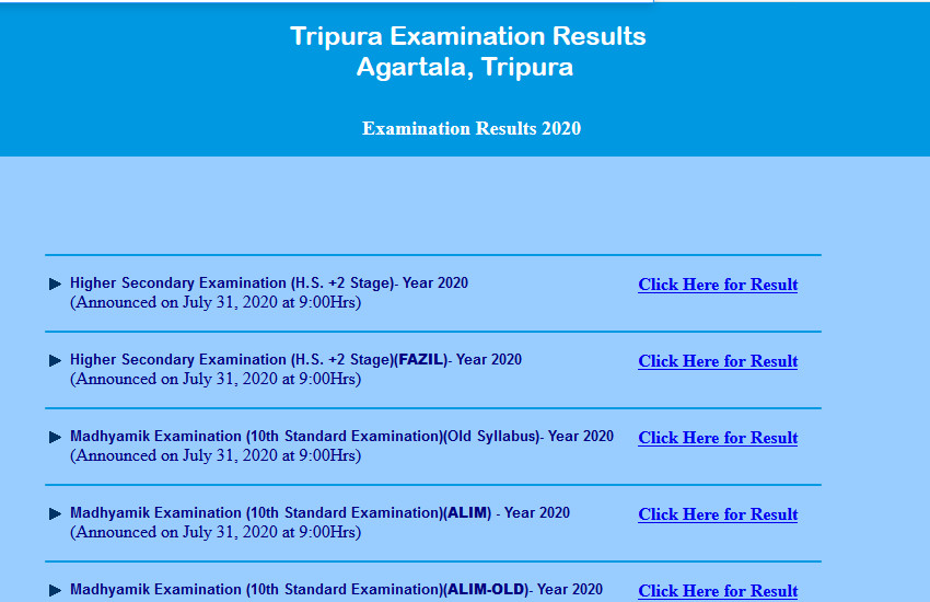 Tripura Board Class 12th Result 2020