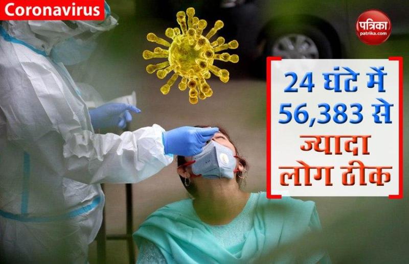 India में 24 घंटे में 56,383 लोग Coronavirus से हुए ठीक, देश में अब तक 24 लाख मामले