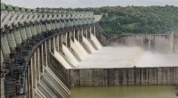 Water released by opening six gates of Indira Sagar Dam