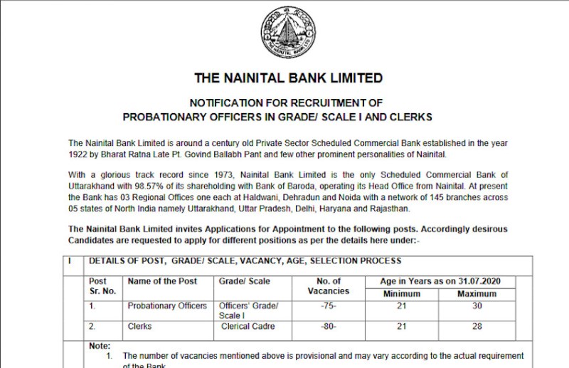 Nainital Bank Recruitment 2020