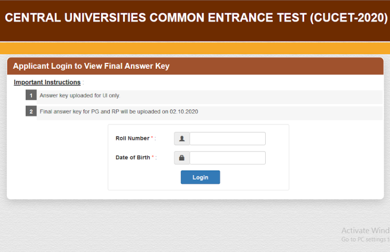 CUCET 2020 Final Answer Key
