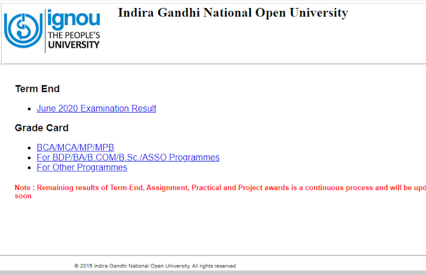 IGNOU June TEE Result 2020