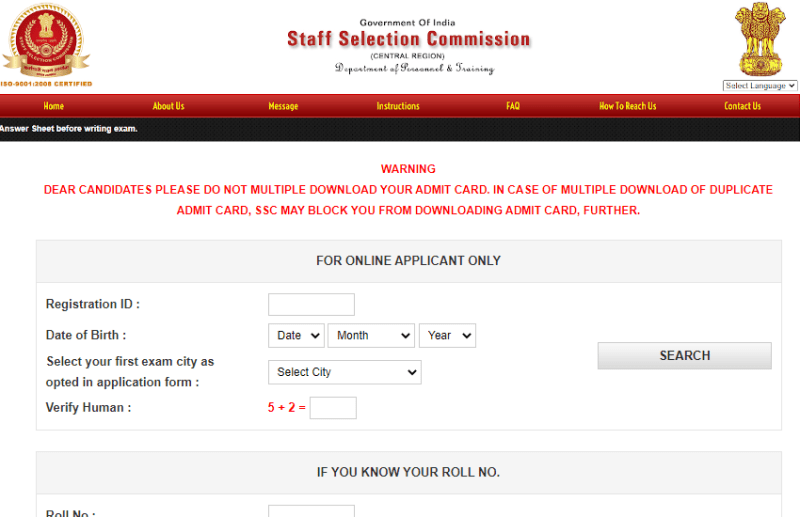 SSC CHSL Exam Tier-1 Admit Card 2019
