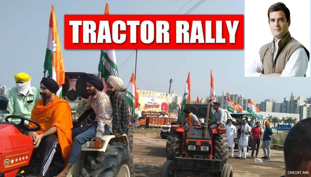 rahul gandhi's tractor rally