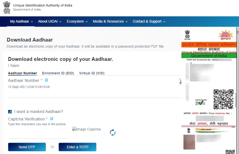 how to get duplicate e-Aadhaar card