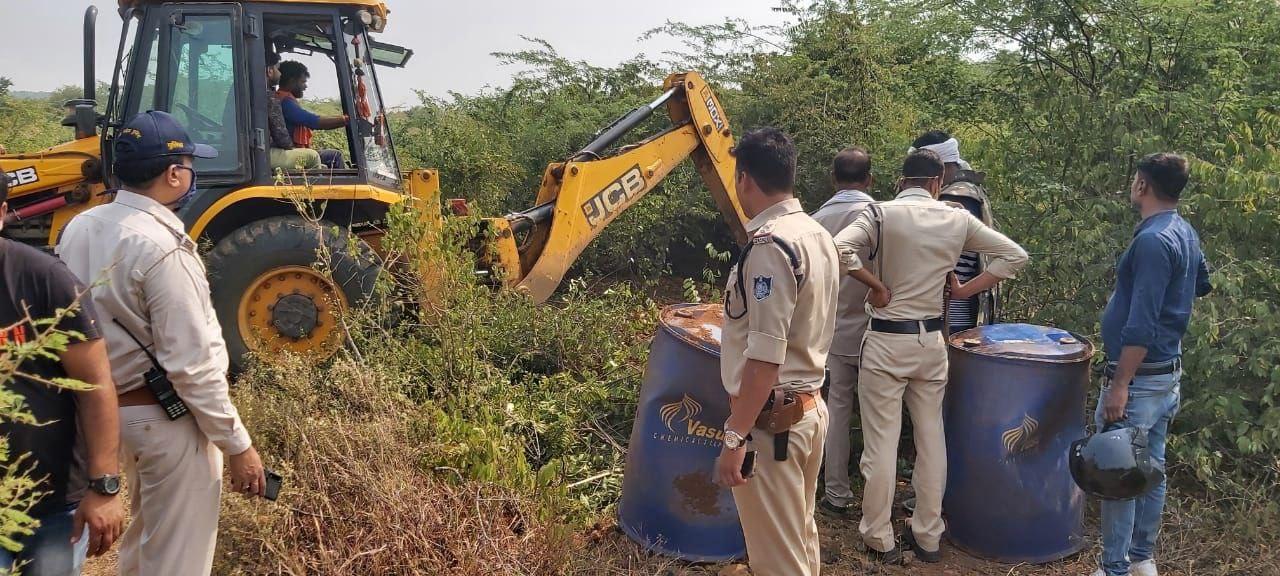 Police dug out the JCB machine and removed the liquor