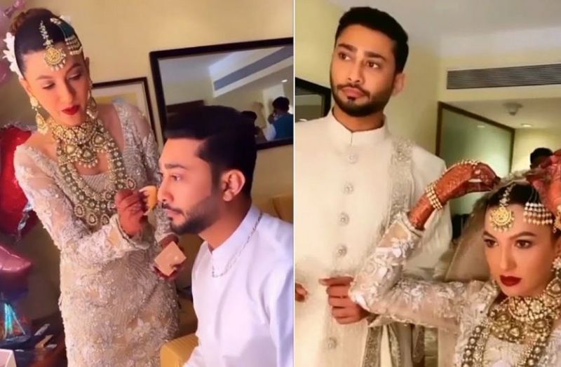 गौहर खान ने निकाह से पहले किया अपने शोहर जैद दरबार का मेकअप