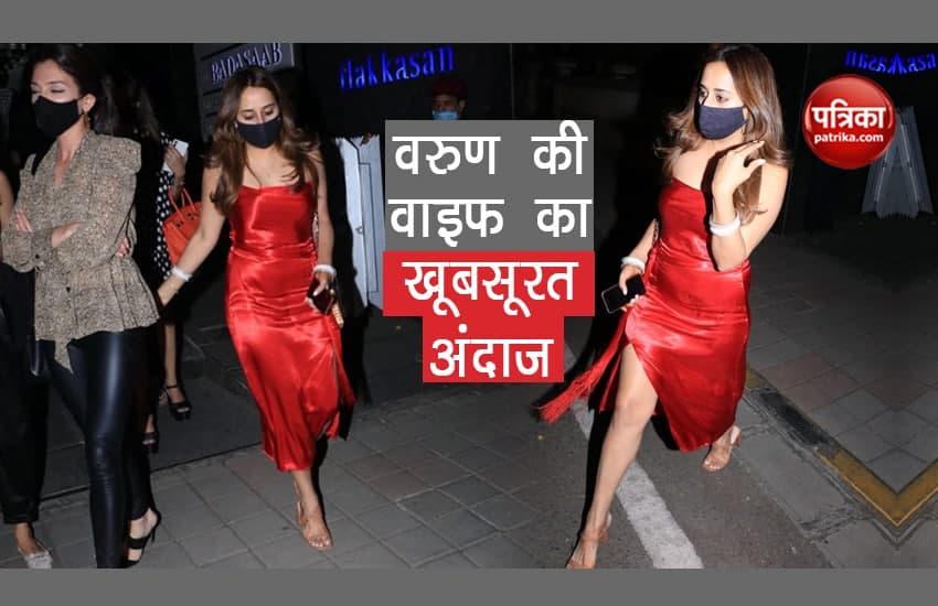 Varun Dhawan Wife Natasha Dalal Spotted In Hot Red Colour Gown