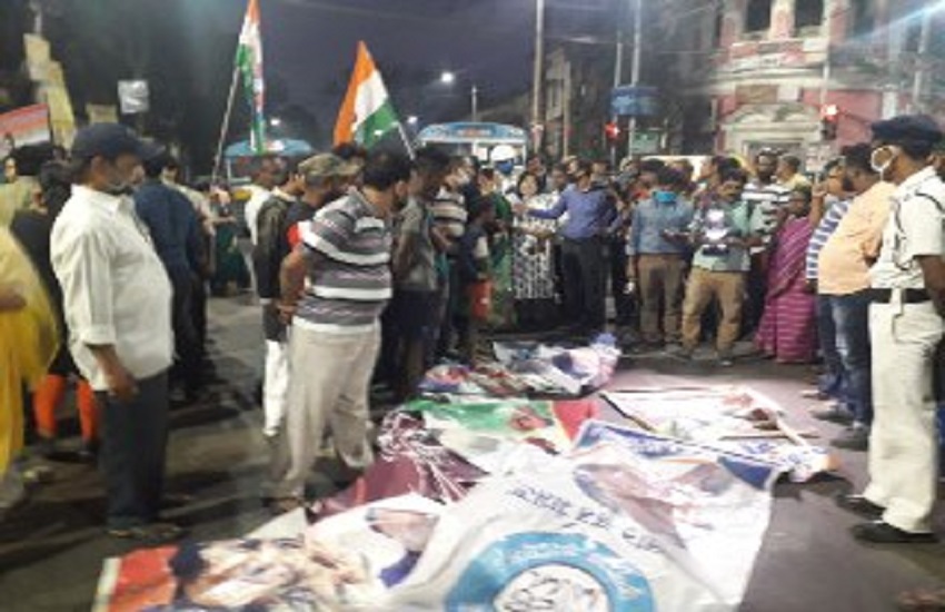 भाजपा के रोड शो के दौरान अम्हस्र्ट स्ट्रीट में भिड़े तृणमूल व भाजपा समर्थक