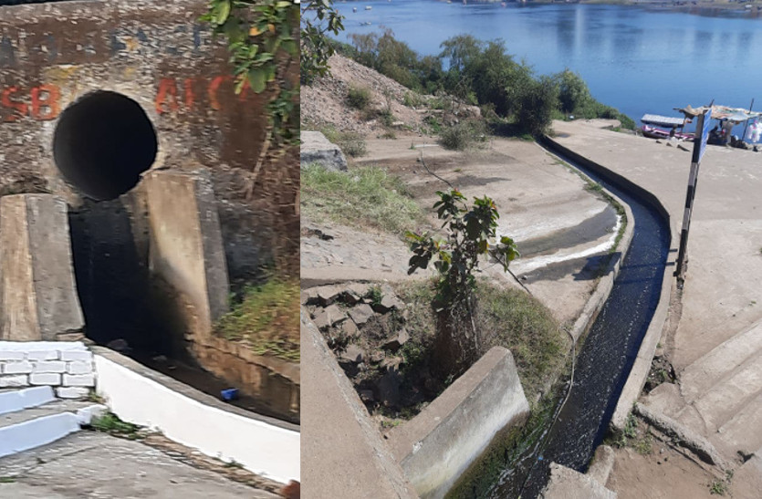 drain dropped in narmada river