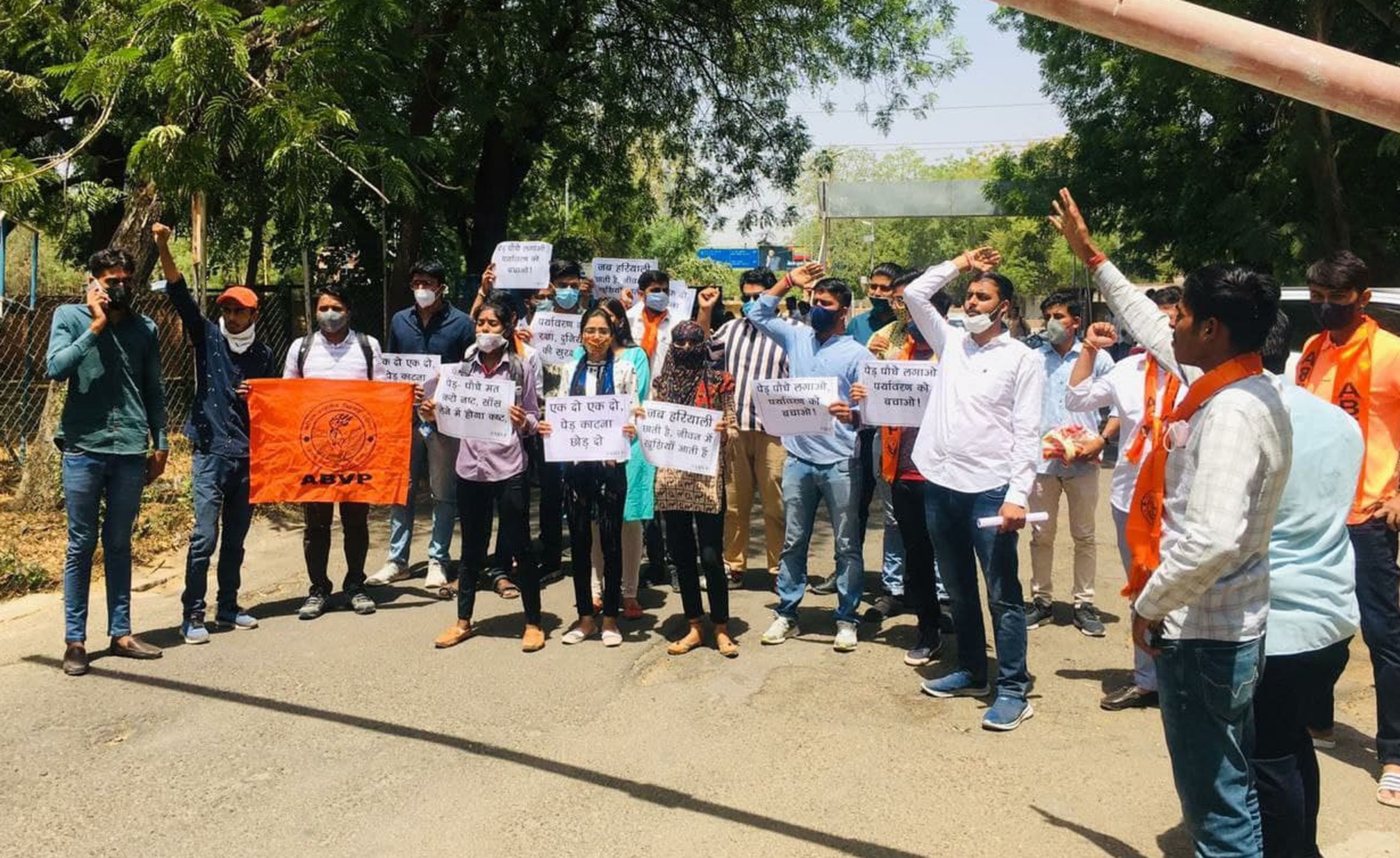 जेएनवीयू में नाले के लिए पेड़ काटने का विरोध