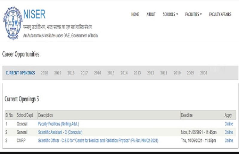 NISER Recruitment 2021