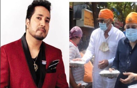 Mika Singh Vindu Dara Singh distributing food underprivileged people