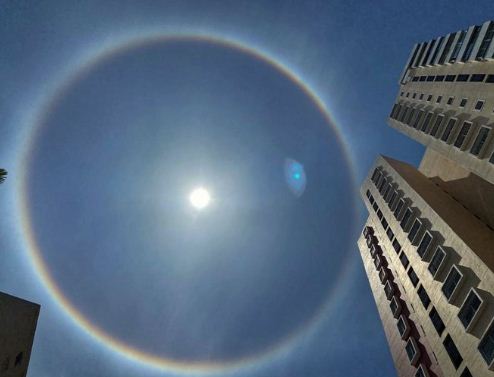 Rare 22 Degree Circular Sun Halo spotted in Hyderabad