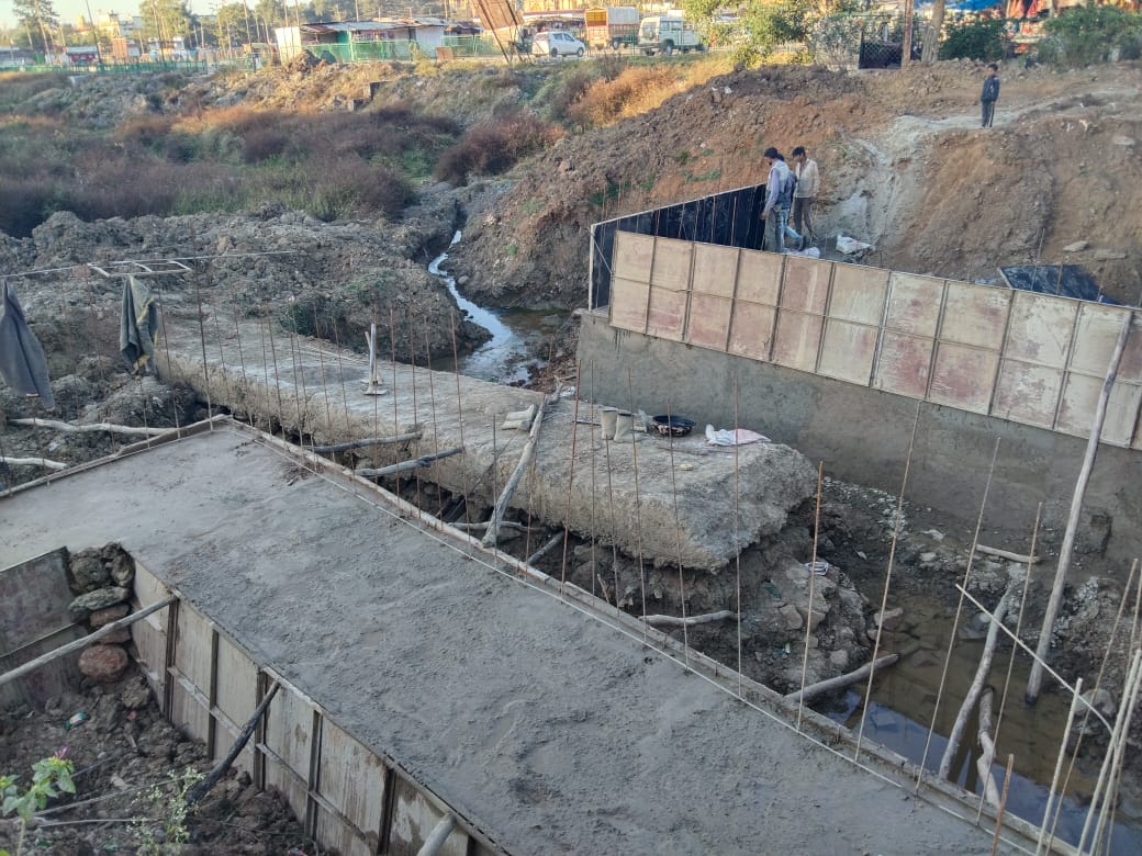 The construction work of the stop dam being built at a cost of 15 lakh