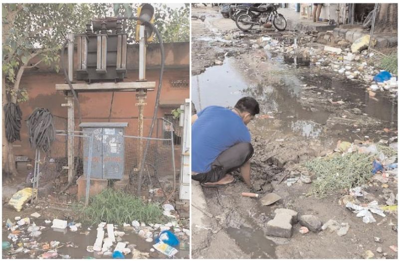 पाइप लाइन लीकेज का पानी ट्रांसफार्मर के नीचे भरा