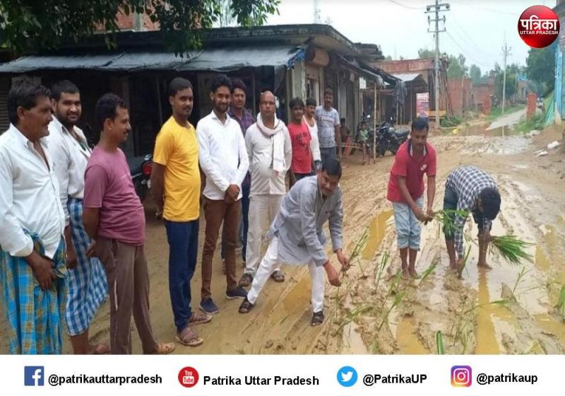 पूर्व विधायक का अनोखा विरोध प्रदर्शन सड़क पर की धान की रोपाई, जनता चौंकी