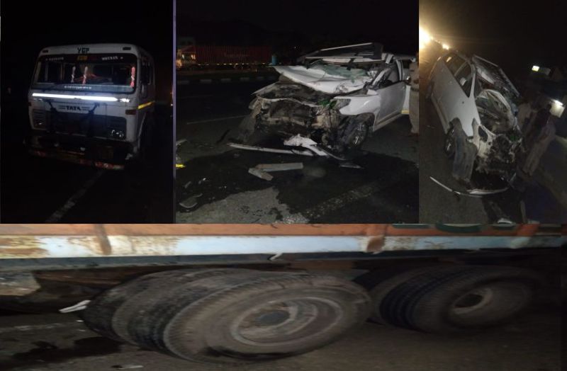 राजमार्ग पर खड़े ट्रेलर से टकराई कार, एक की मौत, तीन घायल