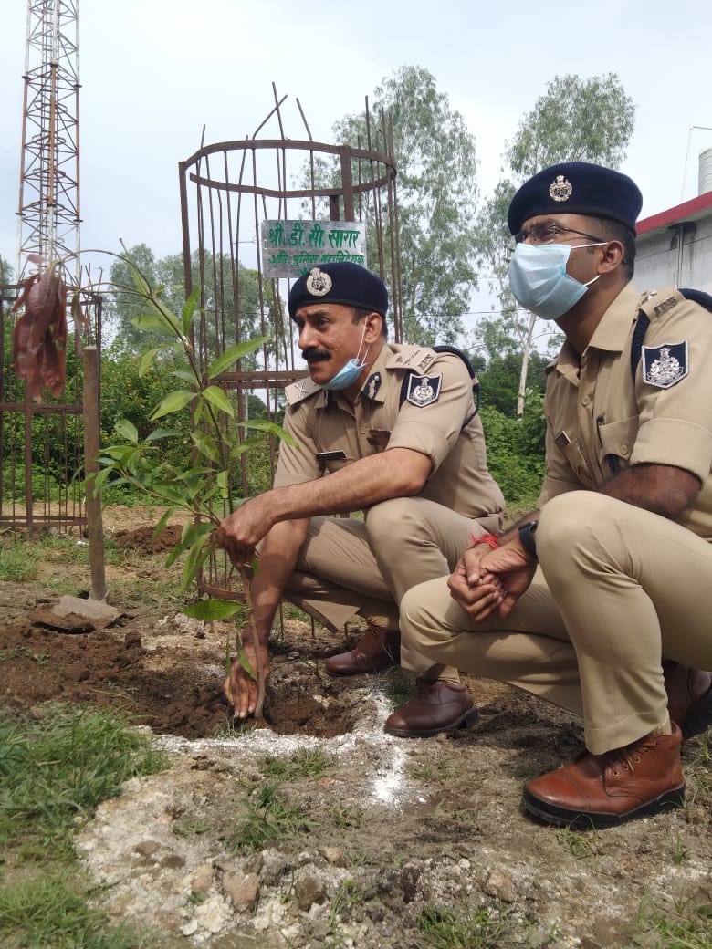 Police officers planted saplings in the police station premises, gave