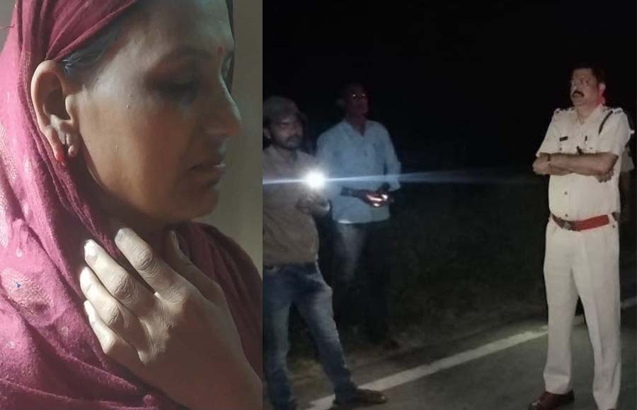 दंपती से लूट की वारदात के बाद की नाकाबंदी व लूट की शिकार महिला।