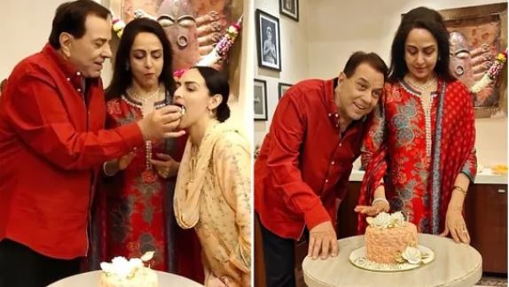 Hema Malini celebrated birthday with husband Dharmendra and Esha
