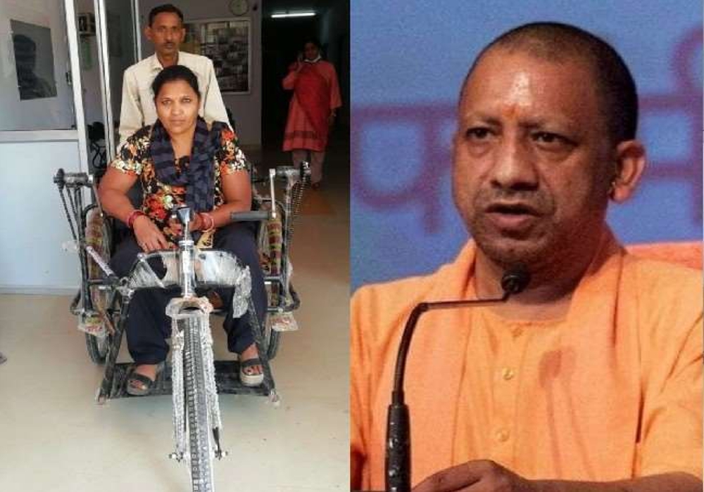 CM Yogi gave tricycle to usha in janta darshan