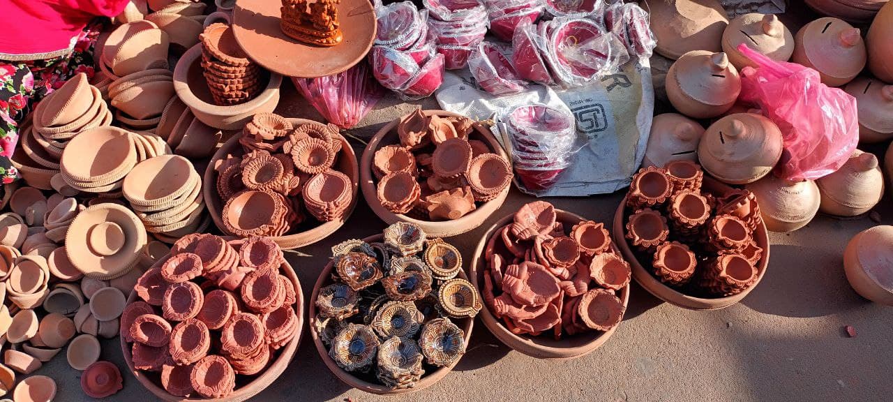 Clay skirt-designed diyas are the center of attraction