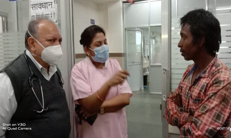 Doctor-nurse and newborn father