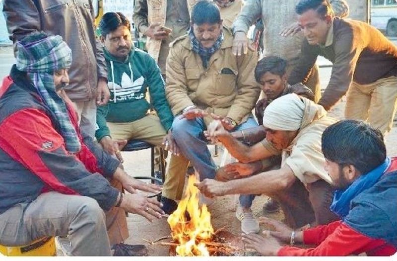 सर्दी से हाथ-पांव की अंगुलियों में हुई गलन, पौधों की पत्तियों पर ओस जमी