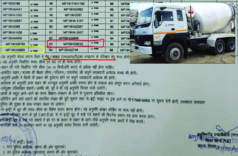 Satna की नो-इंट्री में खेल: खाद्यान्न परिवहन के नाम पर ले रहे मिक्सर-डंपर की अनुमति