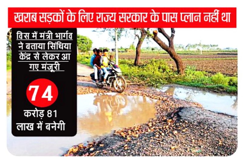 जिस बदहाल सडक़ पर सरकार नहीं चल पाई उस पर ही दौड़ गए सिंधिया