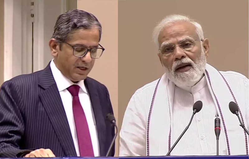 PM मोदी ने कोर्ट में की स्थानीय भाषाओं को बढ़ावा देने की अपील, चीफ़ जस्टिस रमन्ना बोले - "अपनी 'लक्ष्मण रेखा' का ख़याल रखें"