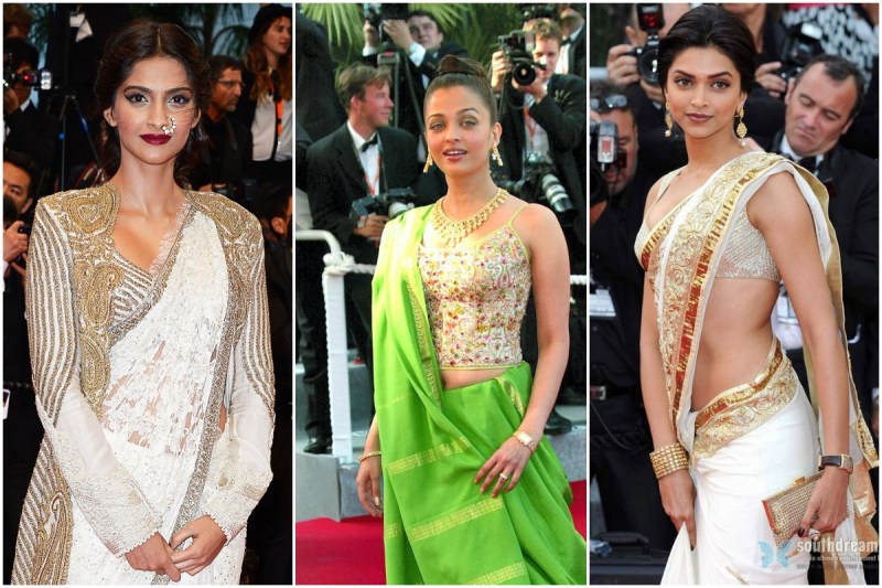 bollywood actress wore saree on cannes red carpet