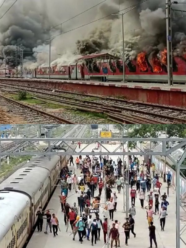 Youth Agnipath Protest in Uttar Pradesh Train set on fire