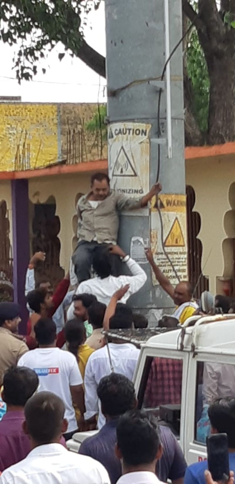 climbed on mobile tower