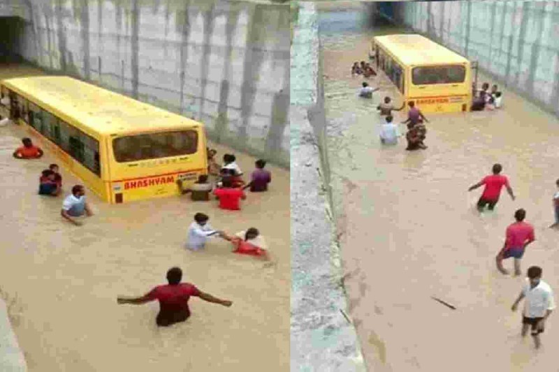 Telangana school children rescued after bus trapped in flood water