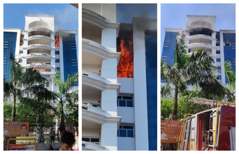 इलाहाबाद हाईकोर्ट के महाधिवक्ता कार्यालय भवन में लगे आग को बुझाने में लगे 18 दमकल वाहन समेत सेना और एयरफोर्स के जवान