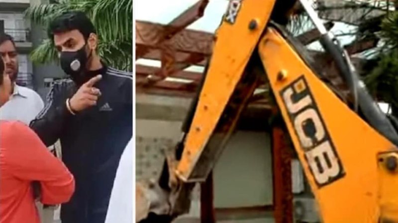 NDA Big action on abusive BJP leader Shrikant Tyagi illegal construction being demolished by bulldozer in Noida