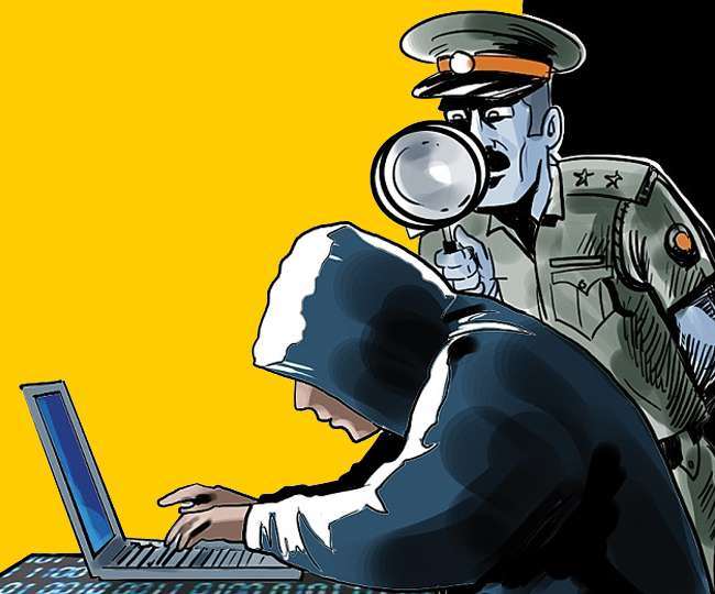 Symbolic pics of Cyber crime with police