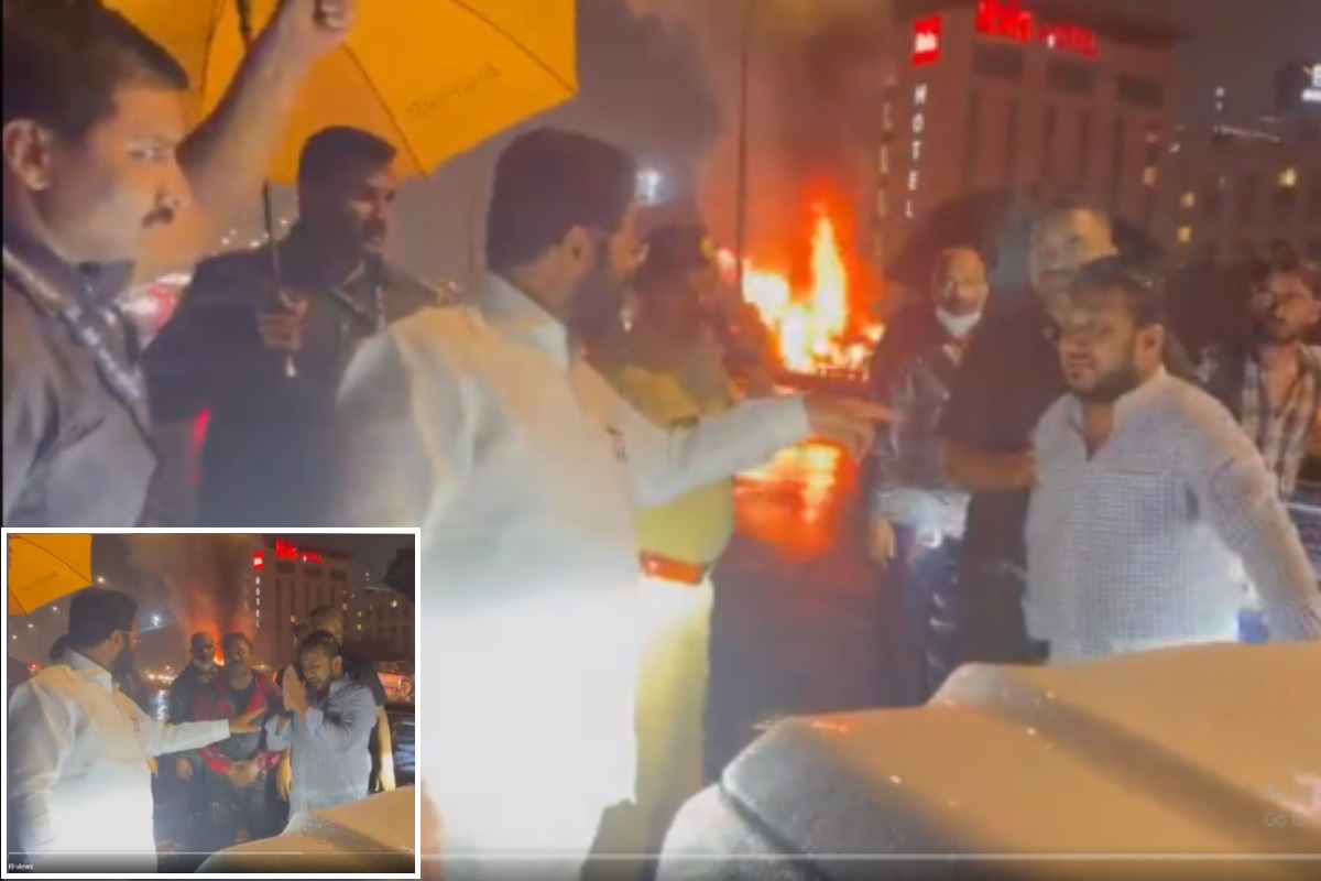 Mumbai burning car Eknath Shinde