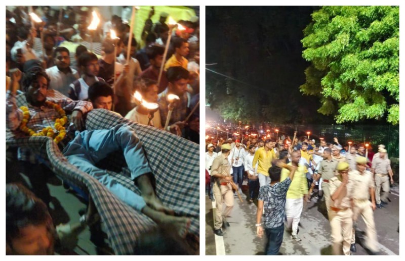 इलाहाबाद विश्वविद्यालय: फीस वृद्धि के विरोध में छात्रों ने निकाला मशाल जुलूस, सपा विधायक अतुल प्रधान का मिला समर्थन