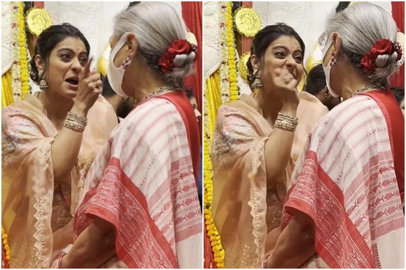 kajol scolding jaya bachchan for not unmasking face at durga puja pandal see viral video